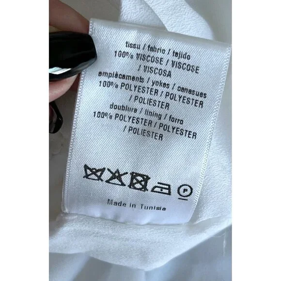 Sandro Paris Women’s Sz 1 Cream Cross Back Shift Dress w/ White Ruffle Hem - Picture 6 of 9